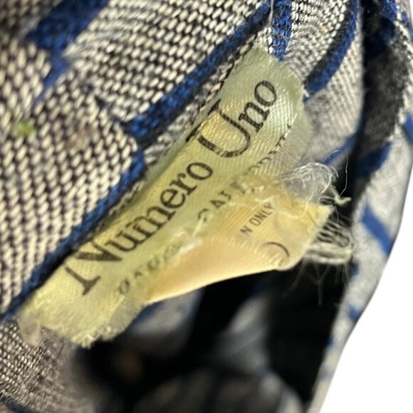 Numero Uno Size M Long Sleeve Belted Shirt Dress Gray Tweed Blue Stripe Academia - Picture 6 of 7